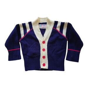 vintage sweet cream baby boy knit cardigan SZ 12 Months Navy Blue Preppy